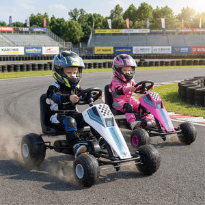 4-Wheel Ride On Toy Pedal Go Kart for Kids with Steering Wheel and Safe Handbrake-White