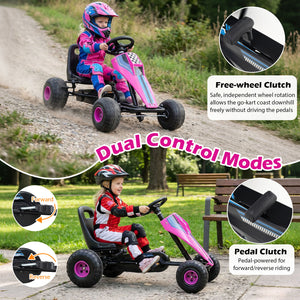 4-Wheel Ride On Toy Pedal Go Kart for Kids with Steering Wheel and Safe Handbrake-Pink