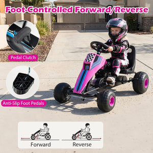 4-Wheel Ride On Toy Pedal Go Kart for Kids with Steering Wheel and Safe Handbrake-Pink