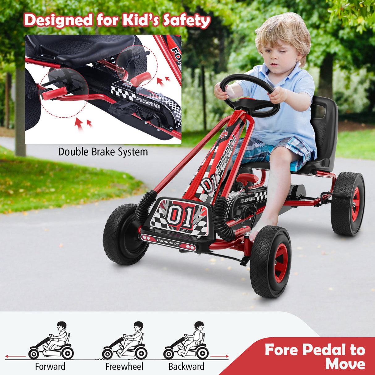 4 Wheels Kids Ride On Pedal Powered Bike Go Kart Racer Car Outdoor Play Toy-Red
