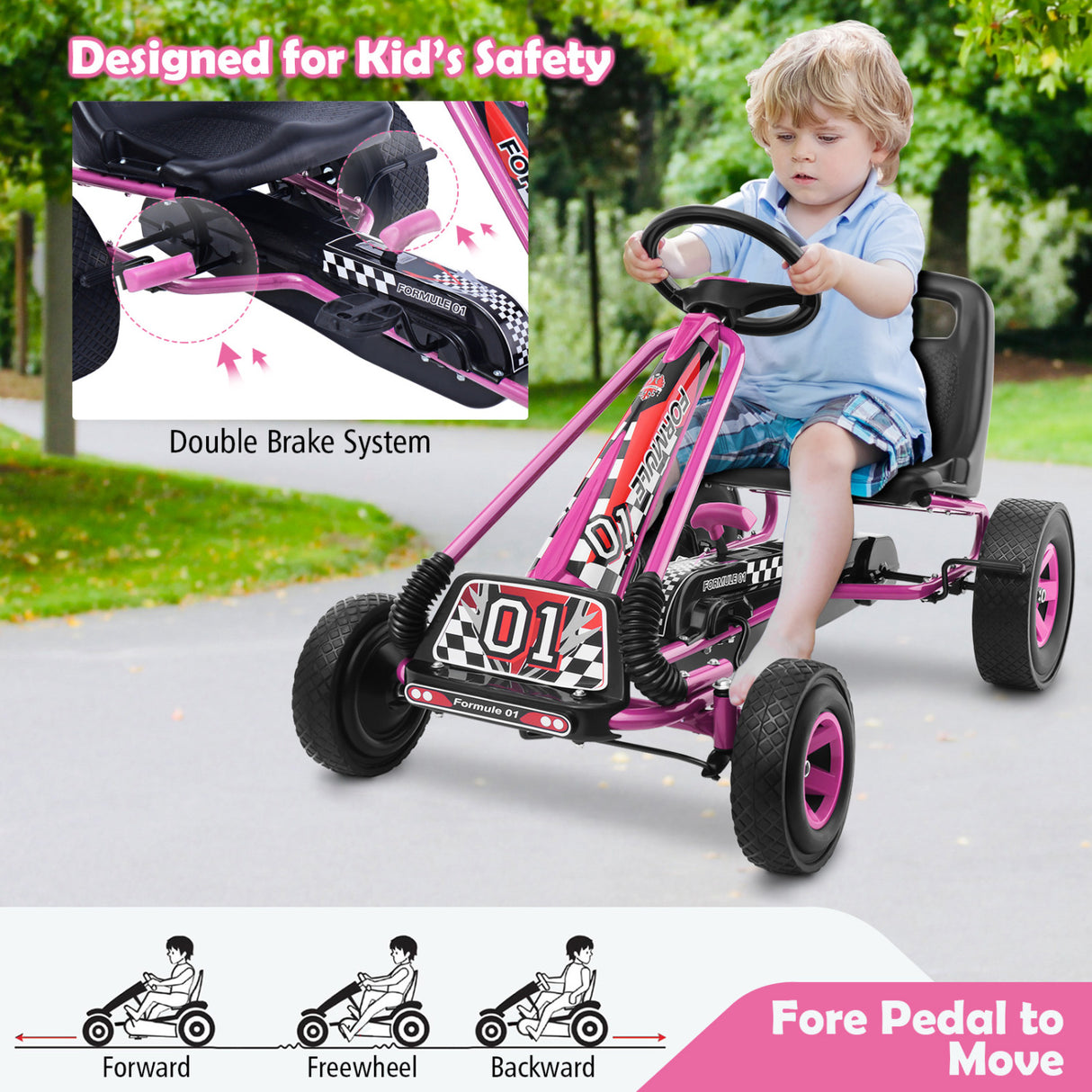 4 Wheels Kids Ride On Pedal Powered Bike Go Kart Racer Car Outdoor Play Toy-Pink