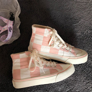 Pink Women's Luxury Canvas Sneakers Flats New Casual Tennis Basketball Canvas Shoes High-top Fashion Sneakers Slip On Walking Shoe Athletic Shoes For Gym Running Work