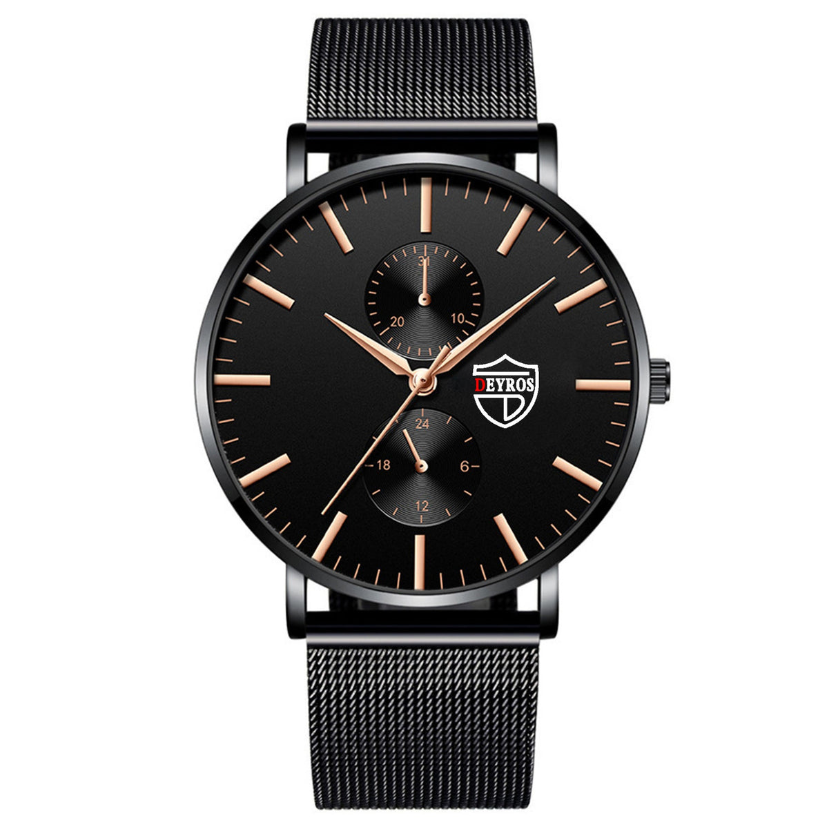 Black 3Bar Watch Men Women'S Watches Ladies Watch With Crystals  Fashion Stainless Steel Band Comfortable Wristwatch