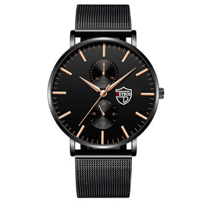 Black 3Bar Watch Men Women'S Watches Ladies Watch With Crystals  Fashion Stainless Steel Band Comfortable Wristwatch
