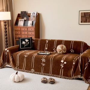Chenille Jacquard Sofa Throw Cover with Tassel Soft Thick Couch Protector Blanket