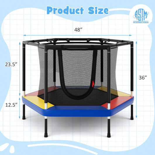 4 FT Small Toddler Recreational Trampoline with Safety Enclosure Net-Colorful