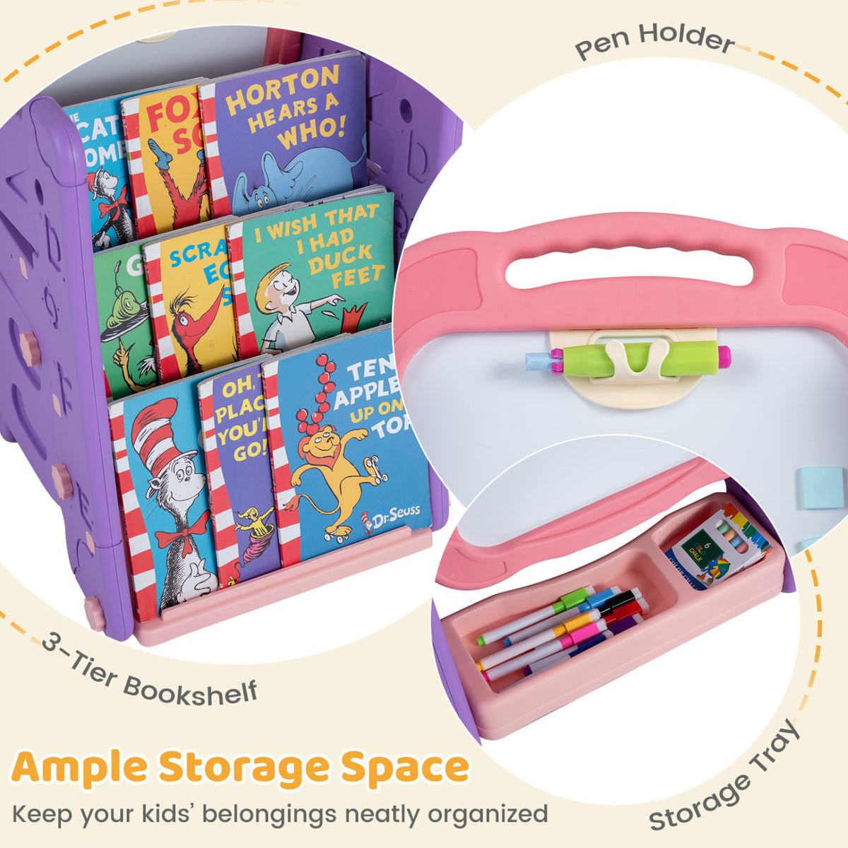 4 in 1 Art Easel for Kids with Double Sided Magnetic Board-Pink