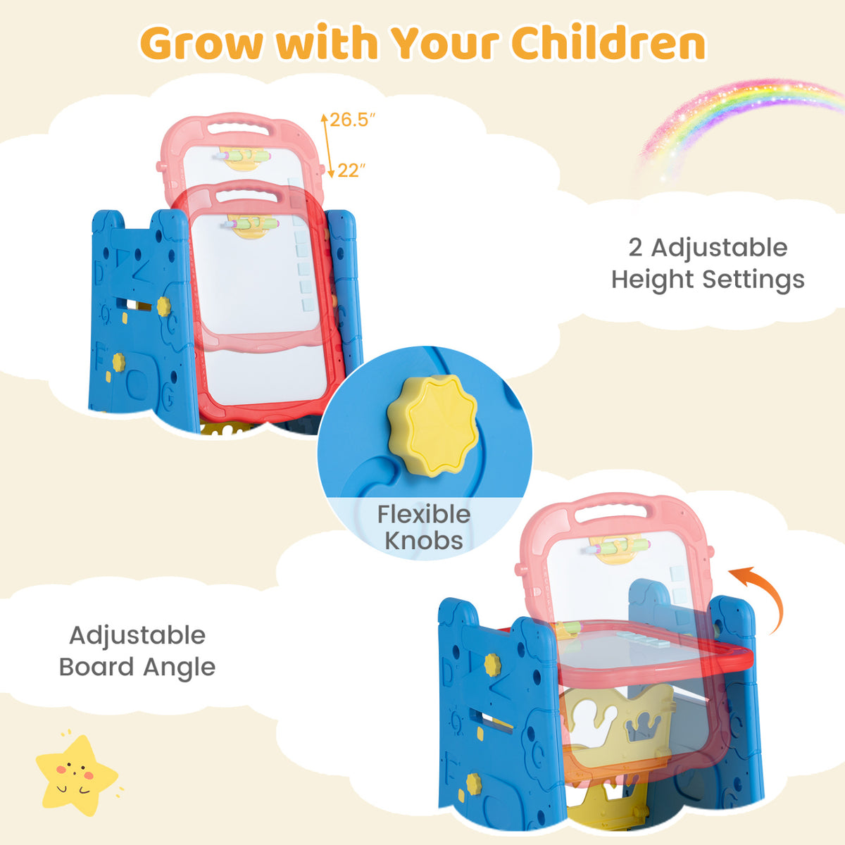 4 in 1 Art Easel for Kids with Double Sided Magnetic Board-Blue