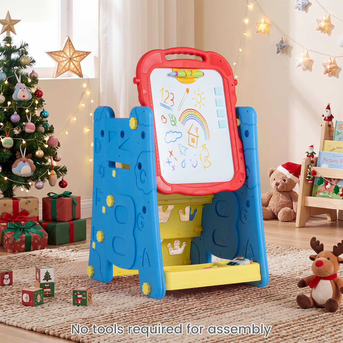 4 in 1 Art Easel for Kids with Double Sided Magnetic Board-Blue