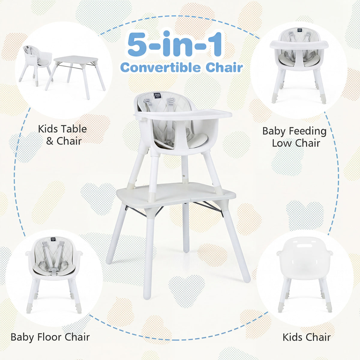 4-in-1 Baby Convertible Toddler Table Chair Set with PU Cushion-Cream