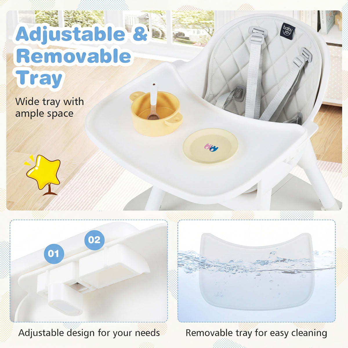 4-in-1 Baby Convertible Toddler Table Chair Set with PU Cushion-Cream