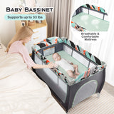 3-in-1 Portable Baby Playard with Zippered Door and Toy Bar-Blue