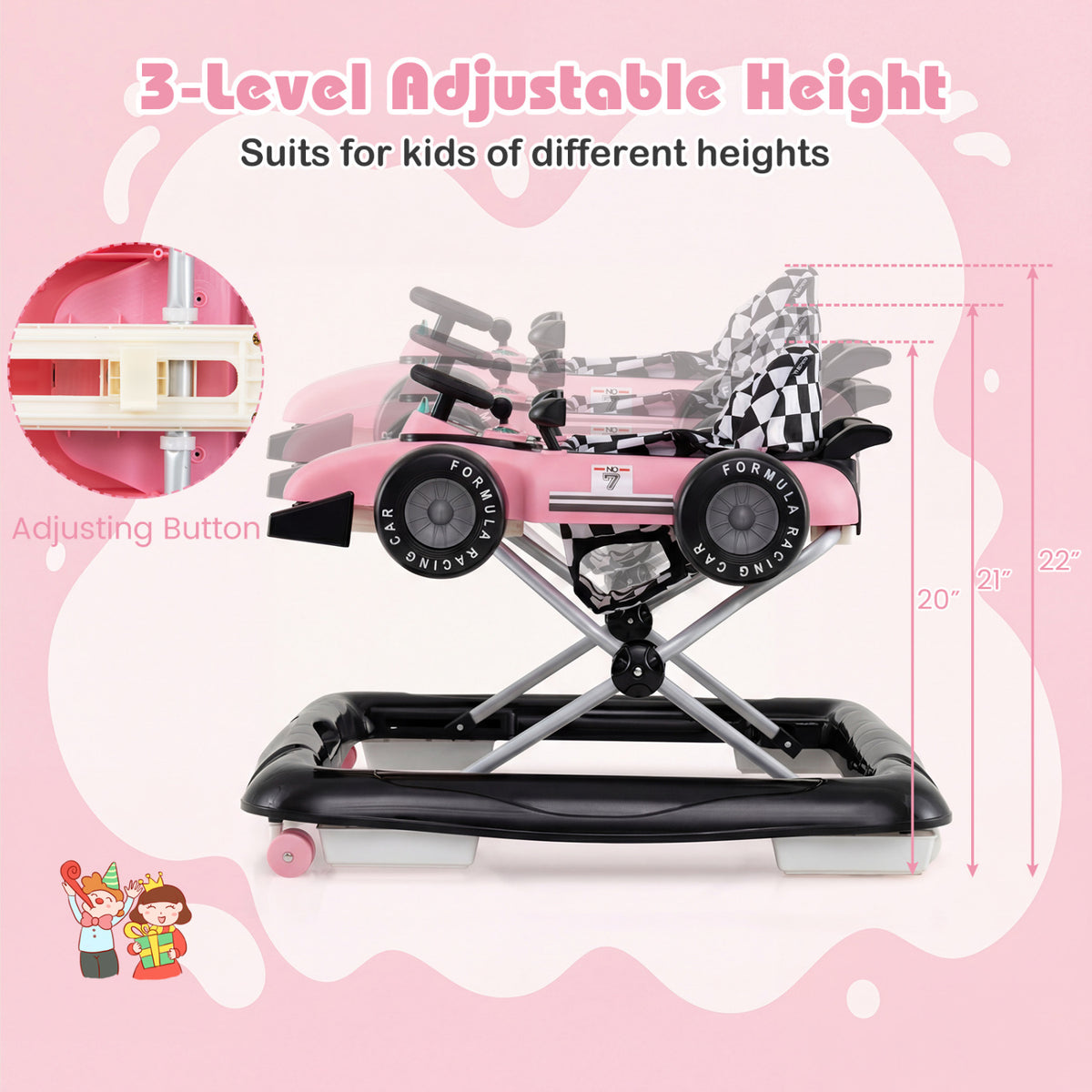 4-in-1 Baby Push Walker Activity Center Height Adjustable with Music Box-Pink