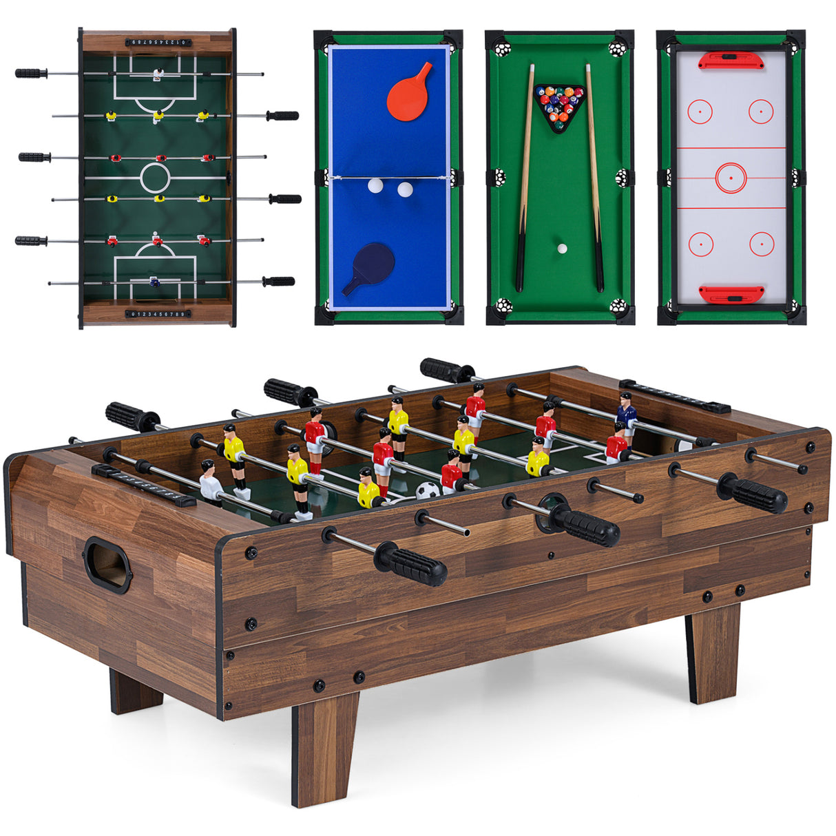 4 in 1 Combo Game Table Set with Billiards-Natural