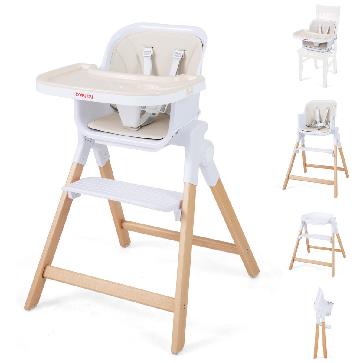 4-in-1 Convertible Baby High Chair with Detachable and Adjustable Tray-Beige