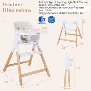 4-in-1 Convertible Baby High Chair with Detachable and Adjustable Tray-Beige