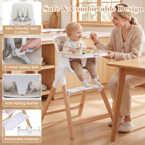 4-in-1 Convertible Baby High Chair with Detachable and Adjustable Tray-Beige