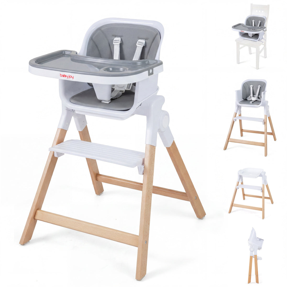 4-in-1 Convertible Baby High Chair with Detachable and Adjustable Tray-Gray