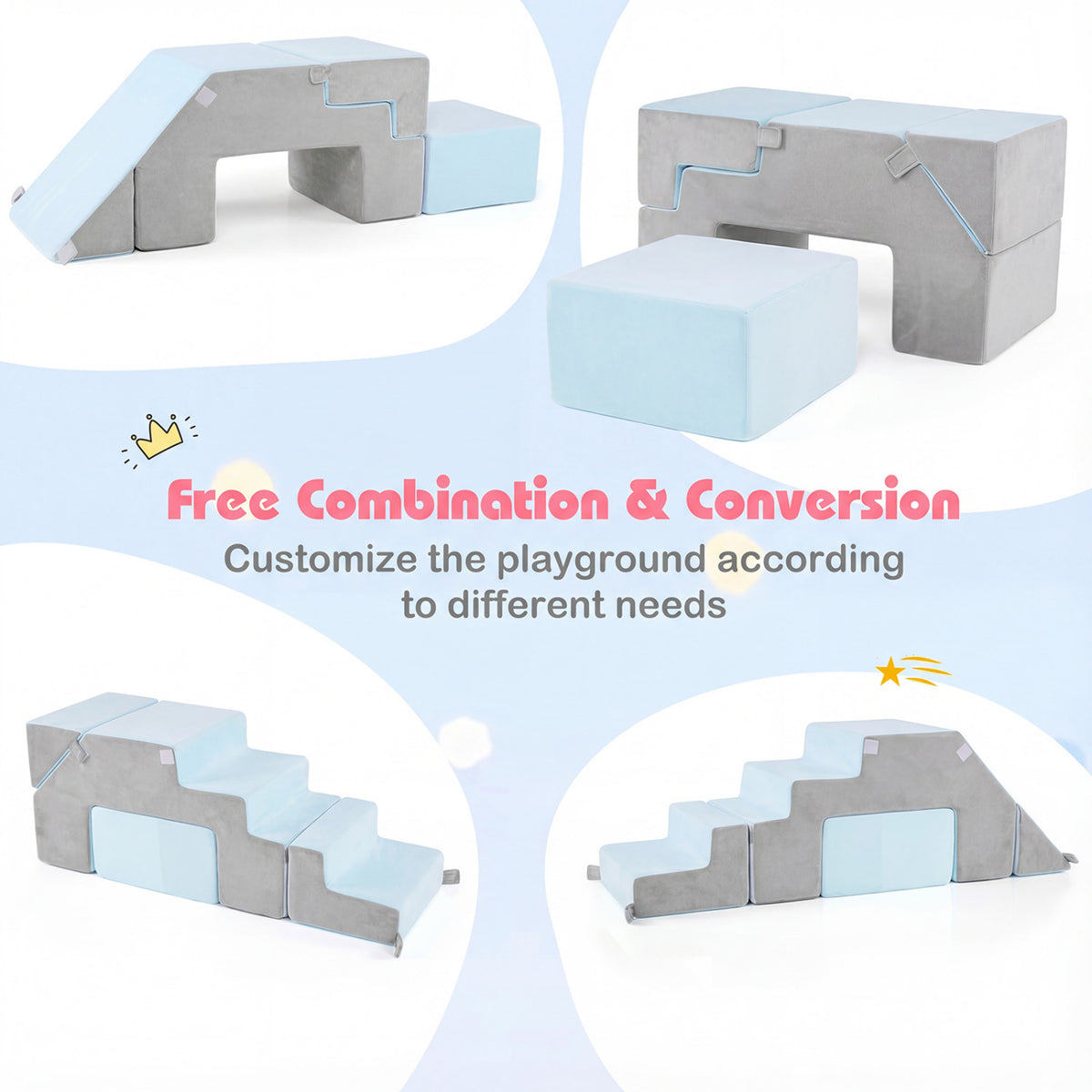 4-in-1 Foam Climbing Blocks Toddler Indoor Climb with Slide-Gray