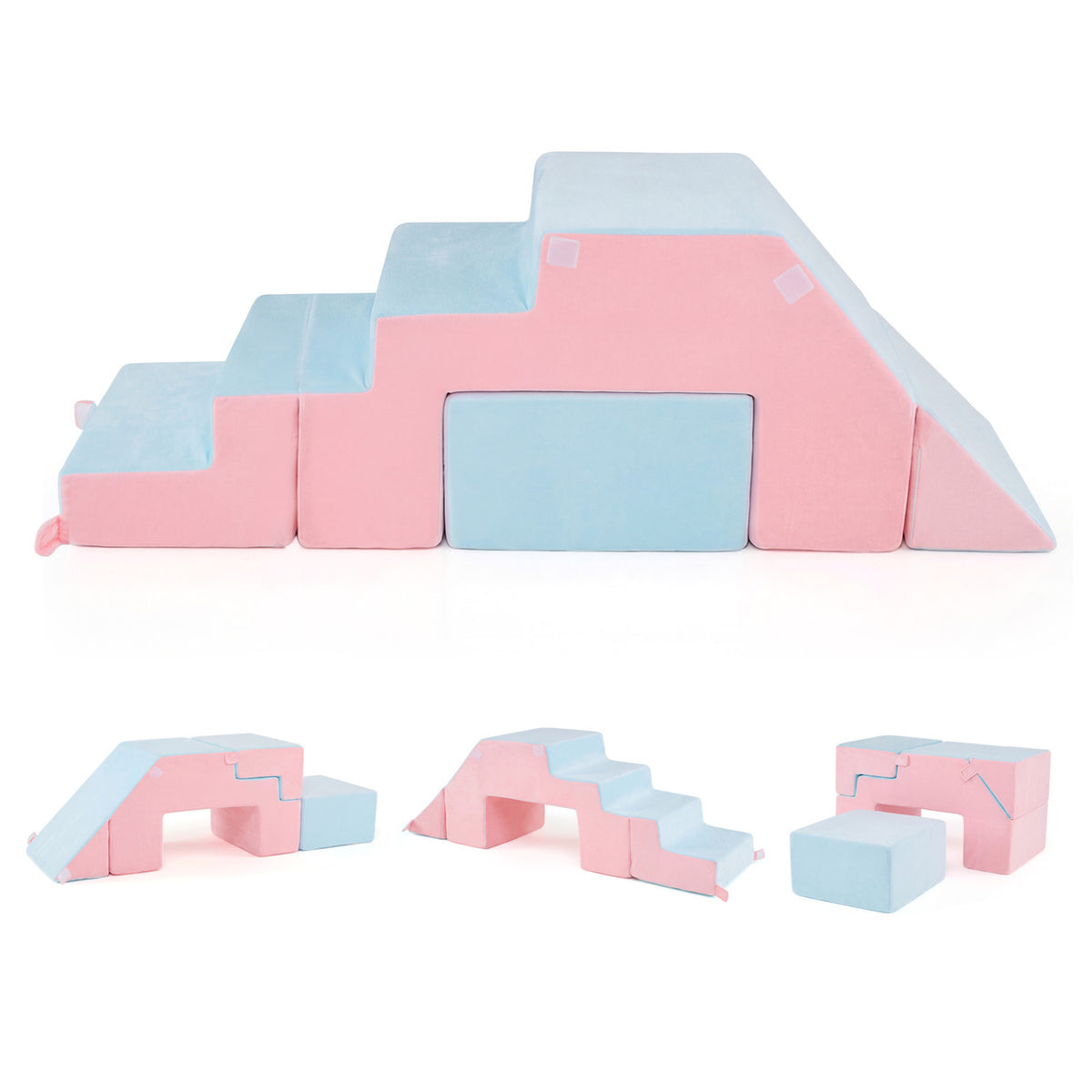 4-in-1 Foam Climbing Blocks Toddler Indoor Climb with Slide-Pink