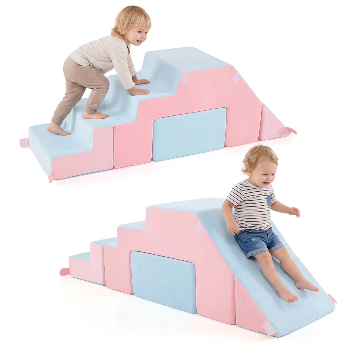 4-in-1 Foam Climbing Blocks Toddler Indoor Climb with Slide-Pink