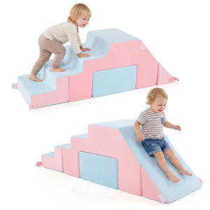 4-in-1 Foam Climbing Blocks Toddler Indoor Climb with Slide-Pink