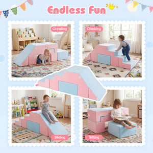 4-in-1 Foam Climbing Blocks Toddler Indoor Climb with Slide-Pink