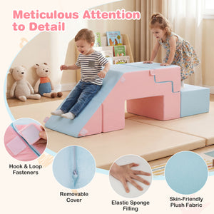 4-in-1 Foam Climbing Blocks Toddler Indoor Climb with Slide-Pink