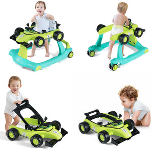 4-in-1 Foldable Activity Push Walker with Adjustable Height-Green