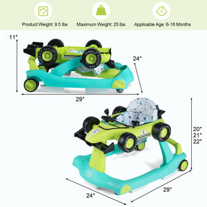 4-in-1 Foldable Activity Push Walker with Adjustable Height-Green