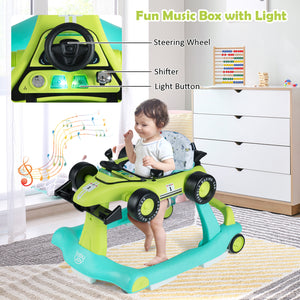 4-in-1 Foldable Activity Push Walker with Adjustable Height-Green