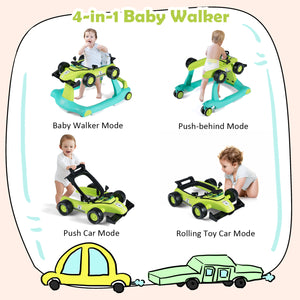 4-in-1 Foldable Activity Push Walker with Adjustable Height-Green