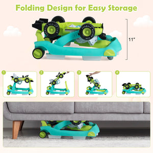 4-in-1 Foldable Activity Push Walker with Adjustable Height-Green