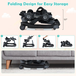 4-in-1 Foldable Activity Push Walker with Adjustable Height-Gray