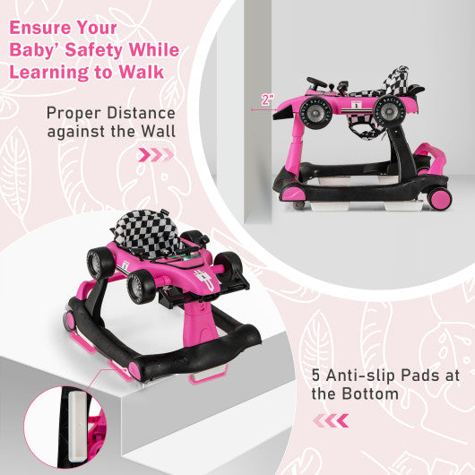 4-in-1 Foldable Activity Push Walker with Adjustable Height-Pink