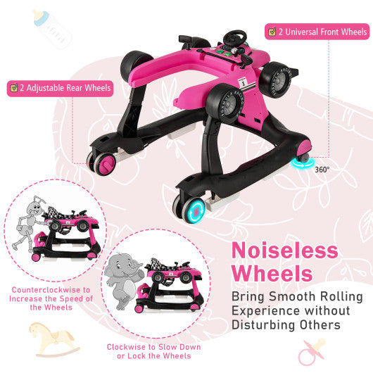 4-in-1 Foldable Activity Push Walker with Adjustable Height-Pink