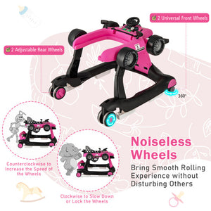 4-in-1 Foldable Activity Push Walker with Adjustable Height-Pink