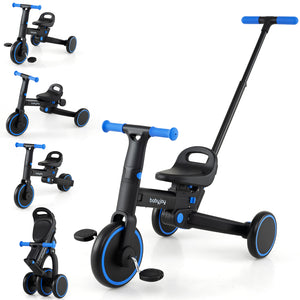 4-in-1 Foldable Toddler Tricycle with Push Handle with Adjustable Seat-Navy