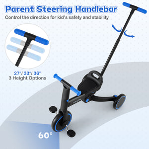 4-in-1 Foldable Toddler Tricycle with Push Handle with Adjustable Seat-Navy