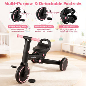 4-in-1 Foldable Toddler Tricycle with Push Handle with Adjustable Seat-Pink