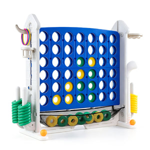 4-in-1 Height Adjustable Row Connect Game with Mesh Net and Carrying Bag-Blue