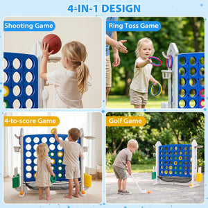 4-in-1 Height Adjustable Row Connect Game with Mesh Net and Carrying Bag-Blue