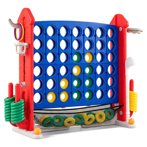 4-in-1 Height Adjustable Row Connect Game with Mesh Net and Carrying Bag-Red