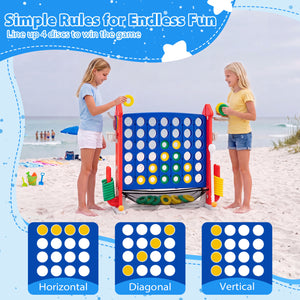 4-in-1 Height Adjustable Row Connect Game with Mesh Net and Carrying Bag-Red