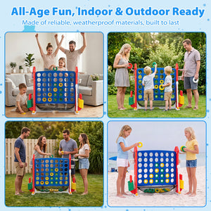4-in-1 Height Adjustable Row Connect Game with Mesh Net and Carrying Bag-Red