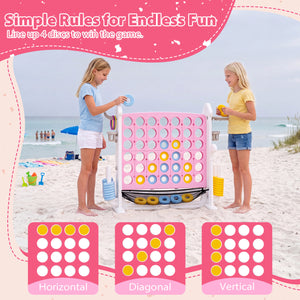 4-in-1 Height Adjustable Row Connect Game with Mesh Net and Carrying Bag-Pink