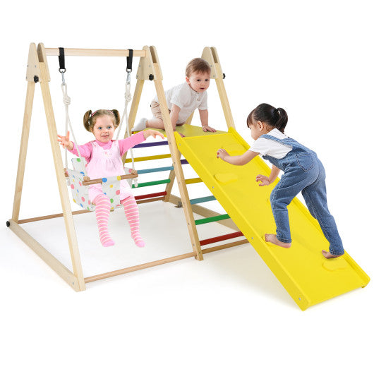 4-in-1 Indoor Jungle Gym with Baby Swing and Climbing Ramp-Multicolor