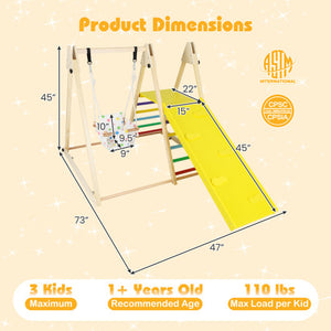 4-in-1 Indoor Jungle Gym with Baby Swing and Climbing Ramp-Multicolor