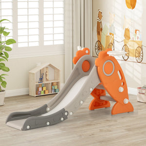 4 in 1 Indoor Slide for Kids Age 3+ Years with Basketball Hoop and Rings-Orange