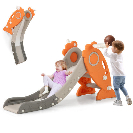 4 in 1 Indoor Slide for Kids Age 3+ Years with Basketball Hoop and Rings-Orange